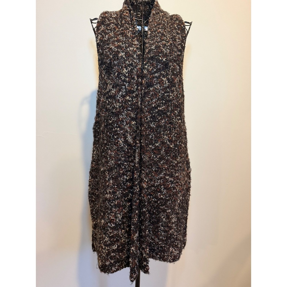 Kensie Womens Longline Marled Knit Sweater Vest Brown Black Wool Blend XS
